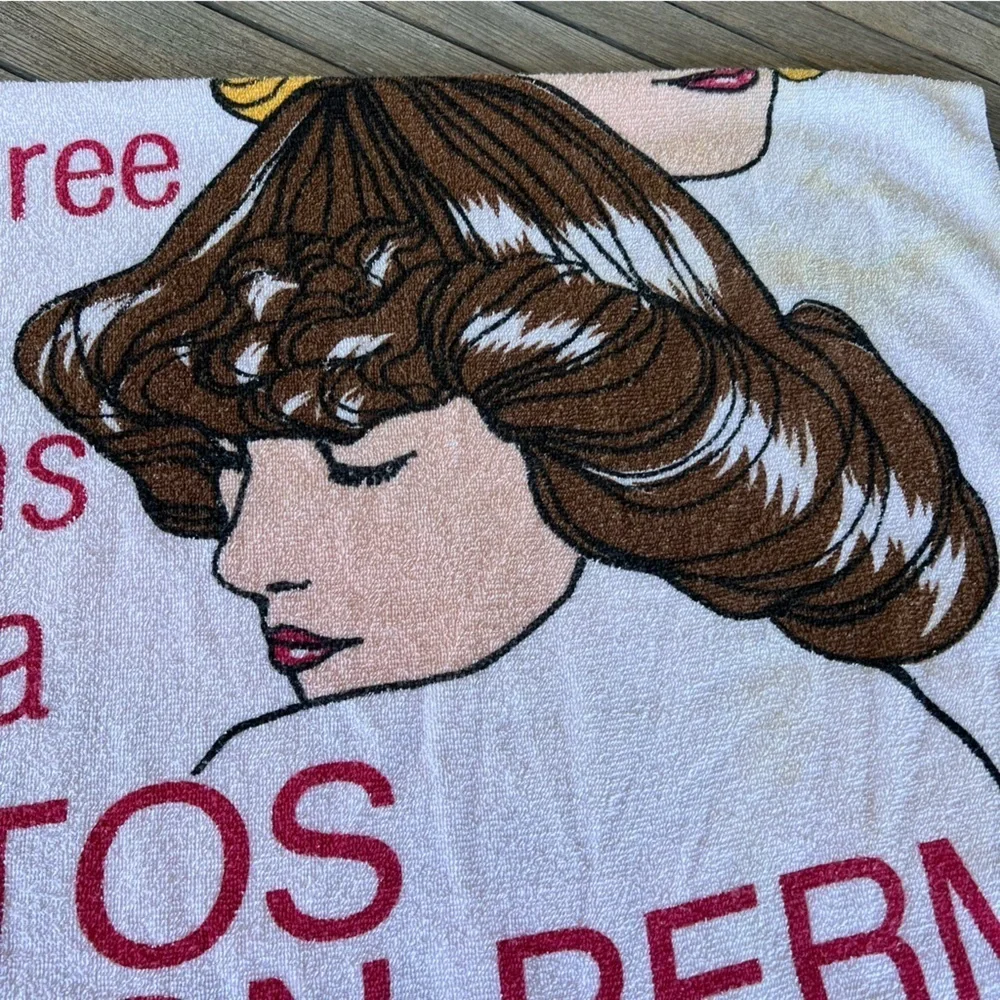 VTG 70s Cannon Advertising Beach Towel Zotos Salon Perm Pink Fringe 42x58 READ